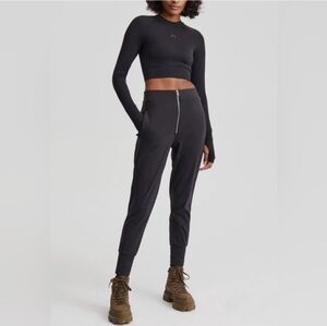 NWT Varley Duxford Black High-Rise Zip-Front Joggers Pants MSRP $138